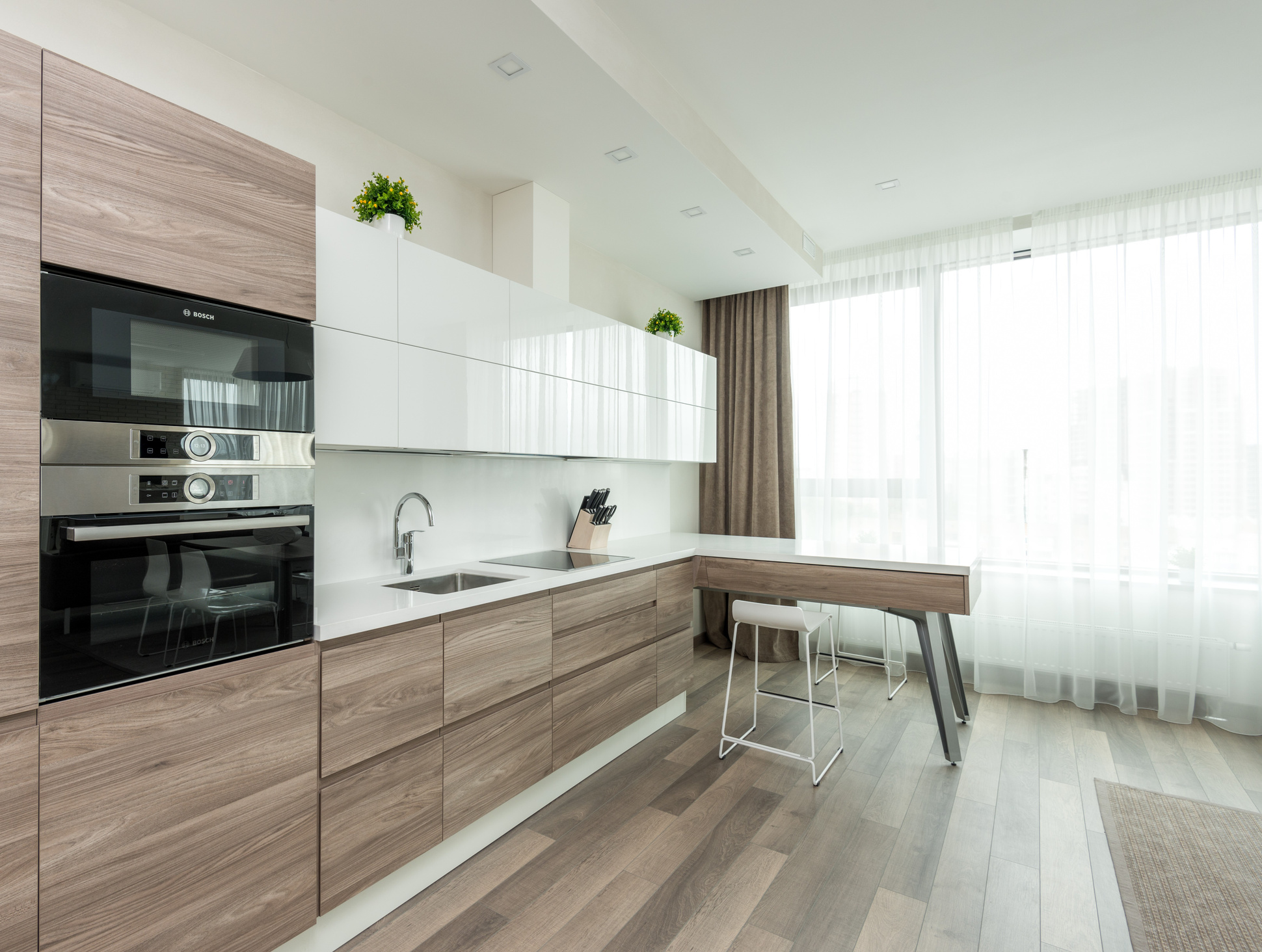 Interior of modern kitchen with contemporary furniture